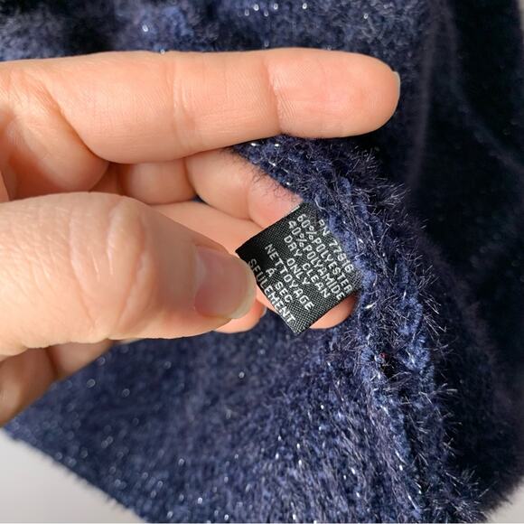 Anthropologie Pilcro fluffy fuzzy one size navy blue sparkly cardigan women’s - Picture 6 of 7